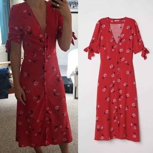 H&M • Red Floral Midi Dress